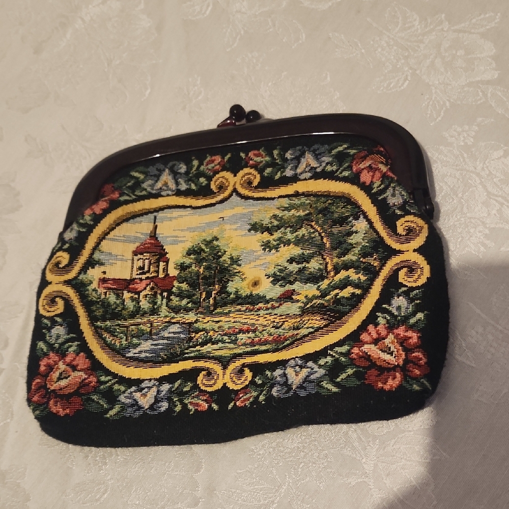 Vintage Tapestry Clutch with Floral Design
